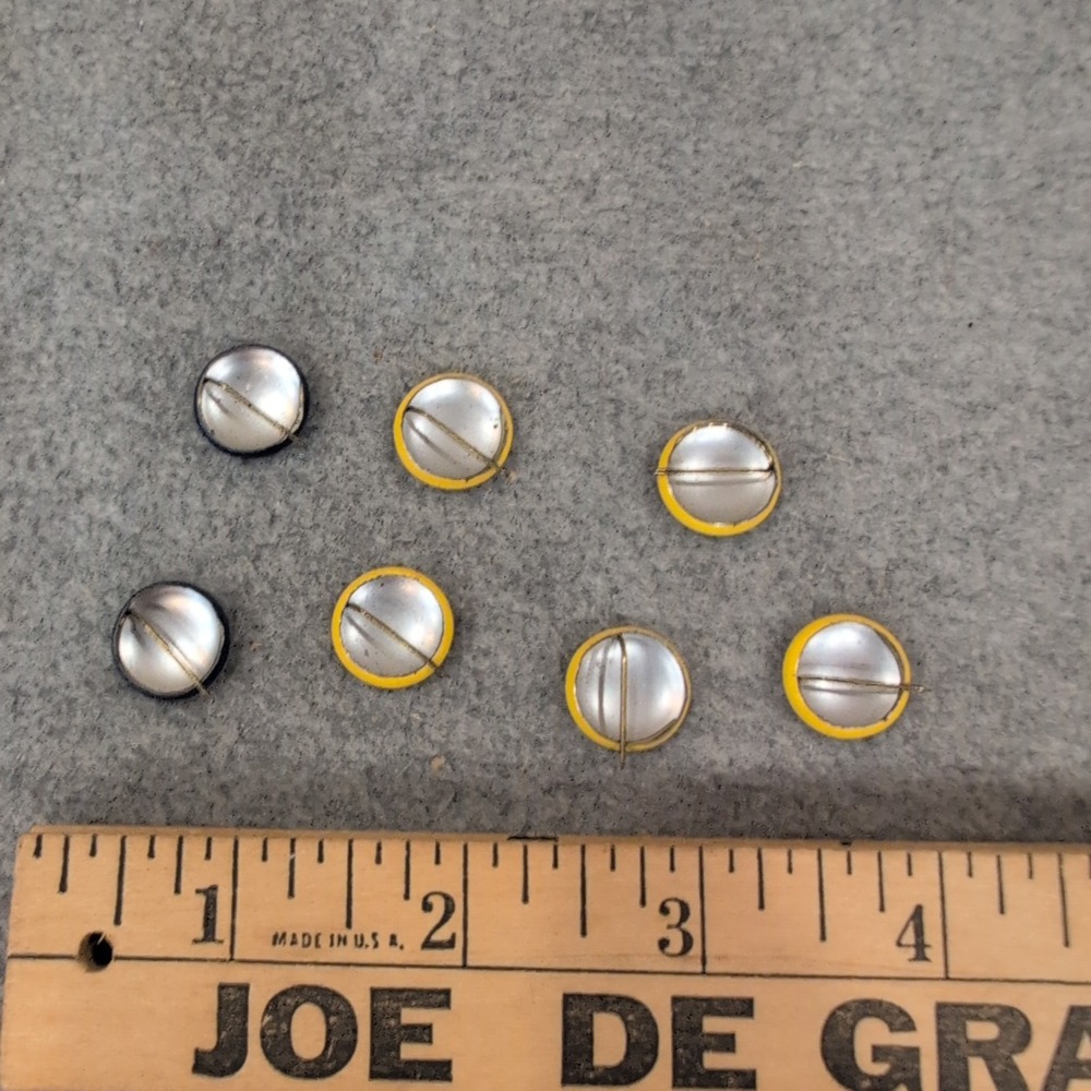 Vintage Block Letter Pinback Button Lot 7pc Blue F Yellow C Varsity Style Pins - Picture 2 of 2
